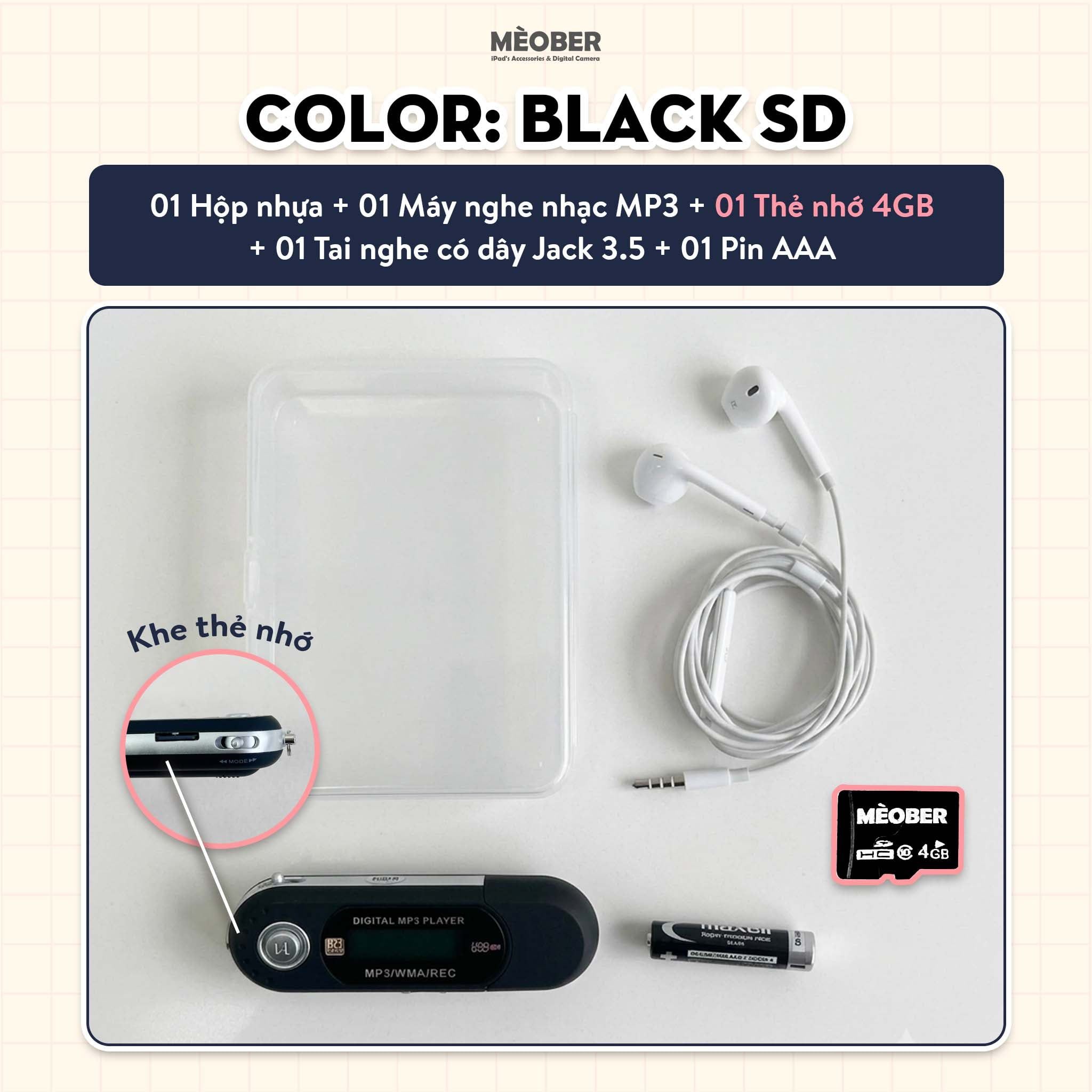  Máy nghe nhạc MP3 kỹ thuật số mini, màn hình LCD, hỗ trợ nghe Đài FM, lắp thẻ nhớ, vibe Y2K by MèoBer 