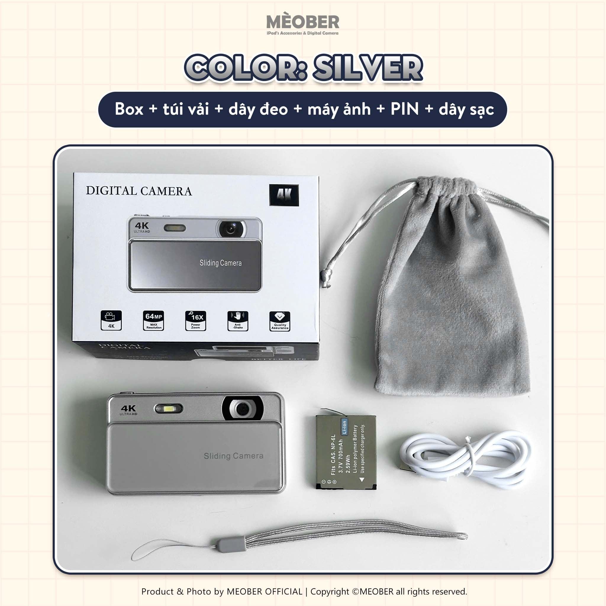  [Tặng thẻ nhớ] Máy Chụp Hình Nắp Trượt Digital Sliding - Chụp giả lập màu phim, quay video 4K by MèoBer 
