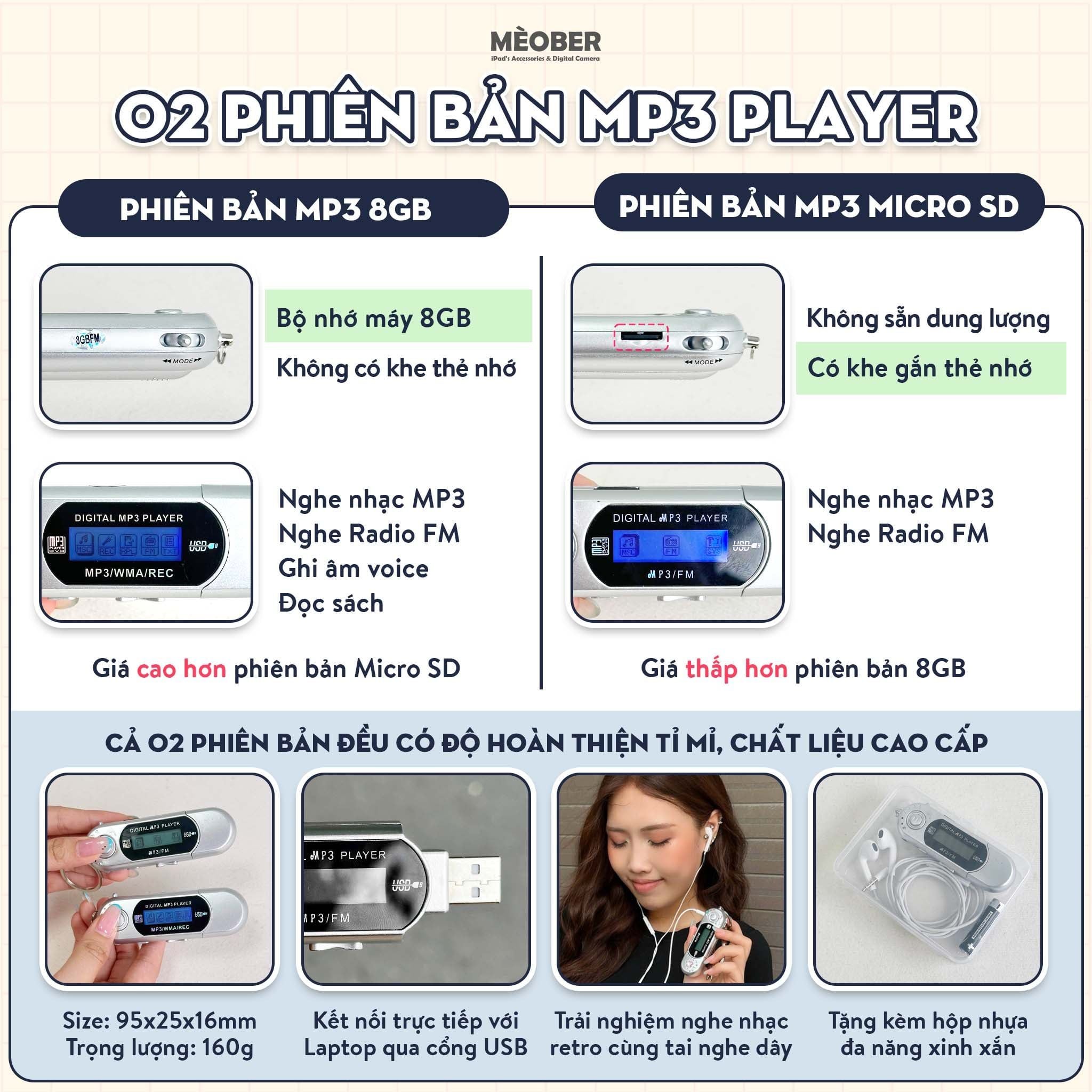 Máy nghe nhạc MP3 kỹ thuật số mini, màn hình LCD, hỗ trợ nghe Đài FM, lắp thẻ nhớ, vibe Y2K by MèoBer 