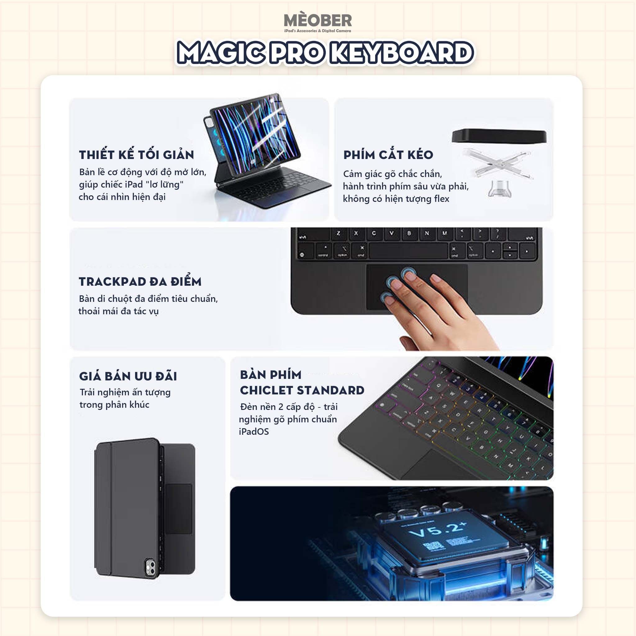  [2026] Bao Da Kèm Bàn Phím Magic Ultra Keyboard cho iPad by MèoBer dành cho iPad Pro, Air, 11inch, 12,9inch, M1 M2 M4 