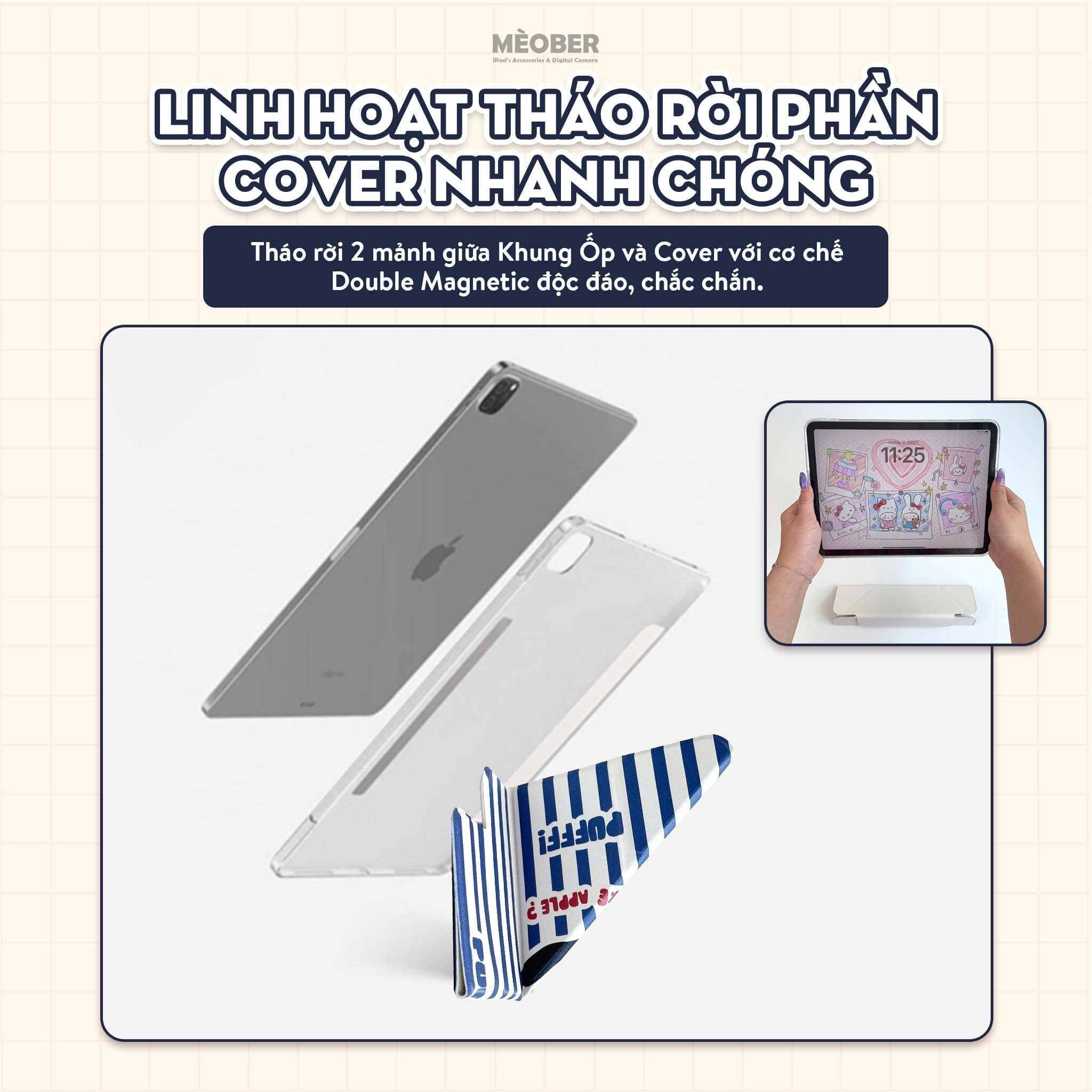  Bao da iPad Origami Cute Double Magnetic, Cover tháo rời & hít đôi dành cho iPad Gen, Pro 11, Air 2026, A16 v.v by MèoBer 