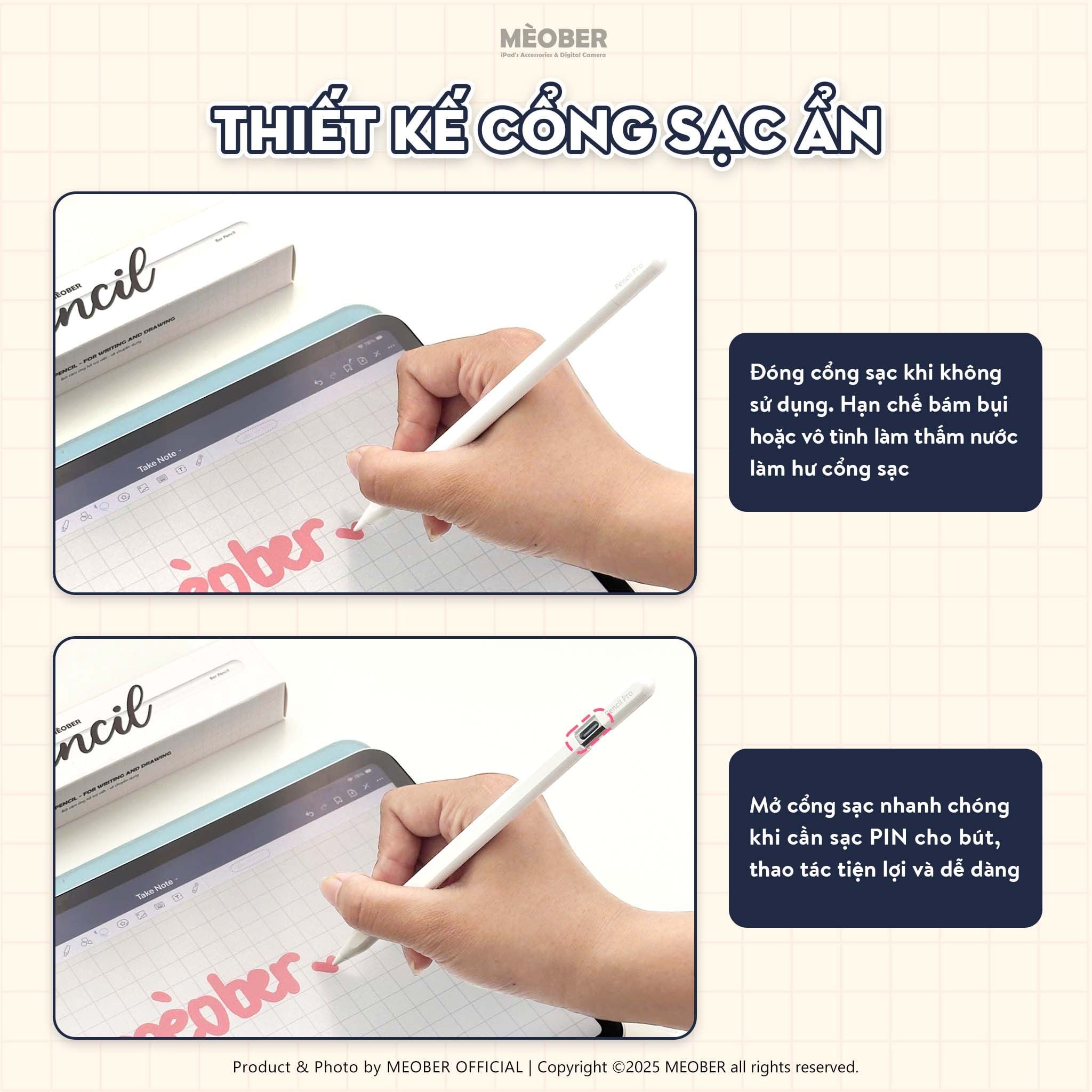  [2025] Bút cảm ứng BerPencil Pro M4/Air6 dành cho iPad - Chống chạm nhầm, scribble, sạc nam châm thế hệ mới by MèoBer 