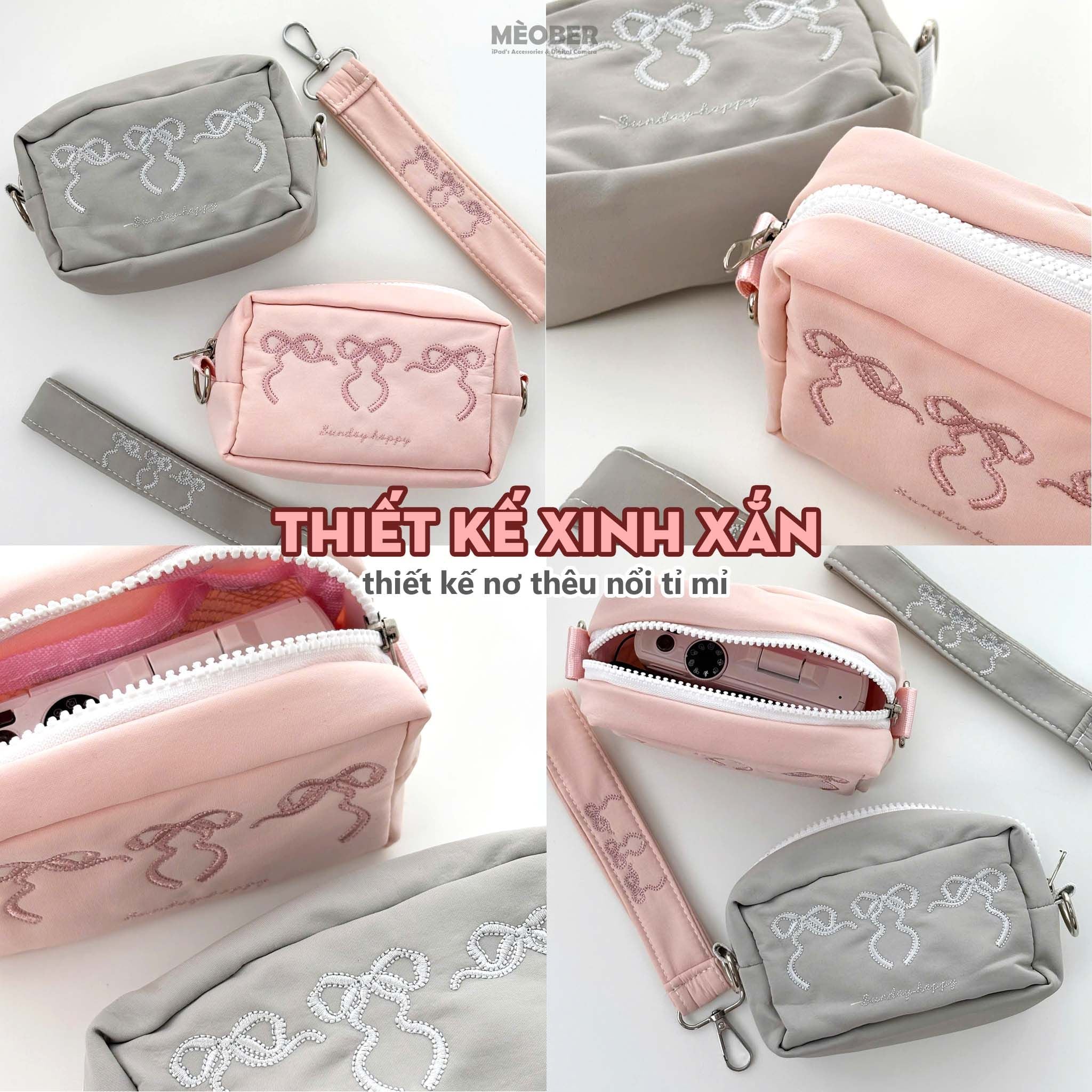  Túi đựng phụ kiện, máy ảnh, đa năng Soft Ribbon  - Thiết kế họa tiết nơ tối giản, chia ngăn thông minh by MèoBer 