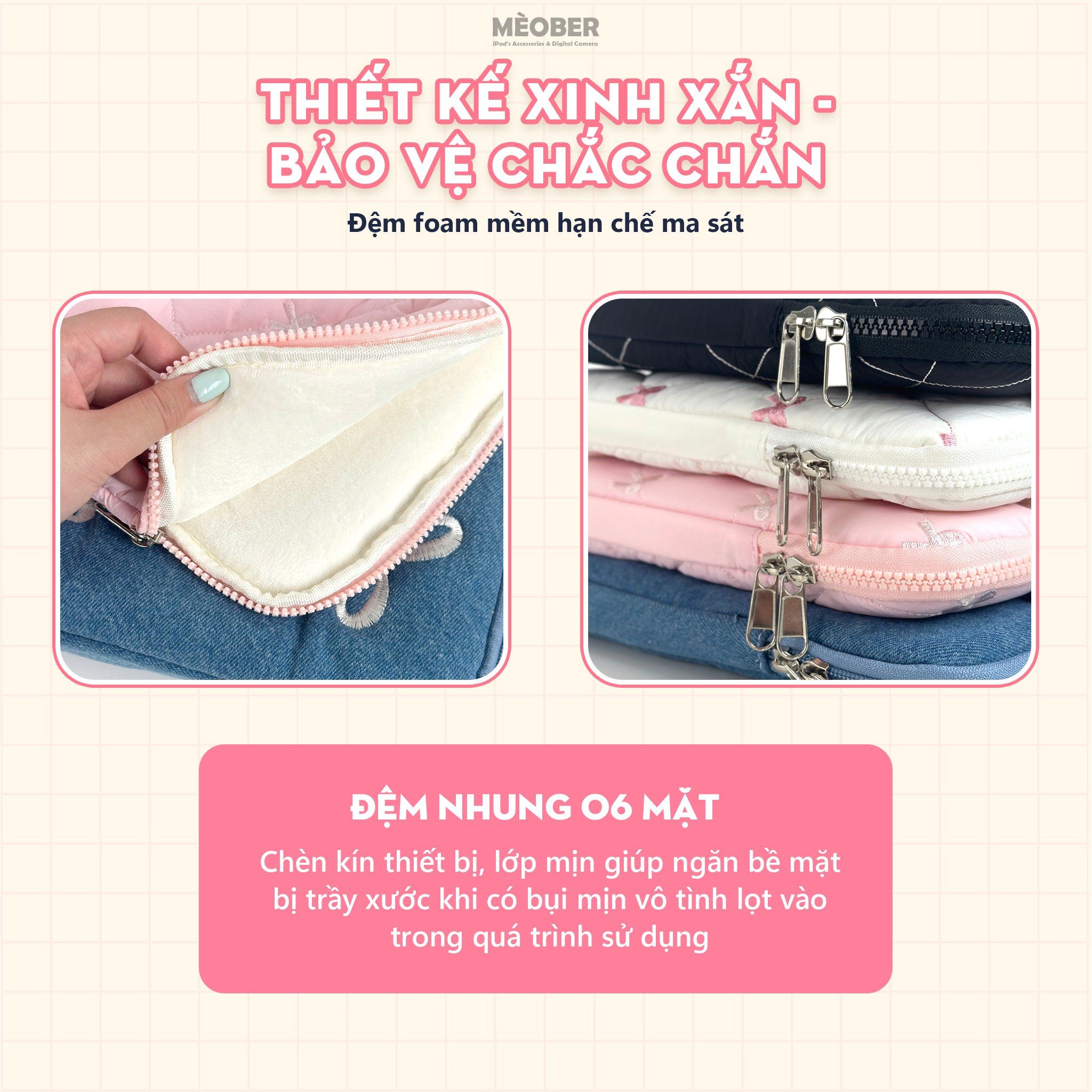  Túi chống sốc Ribbon Bag V2 cho iPad & Laptop - Thiết kế tinh tế họa tiết nơ dễ thương, phong cách nữ tính ngọt ngào by MèoBer 