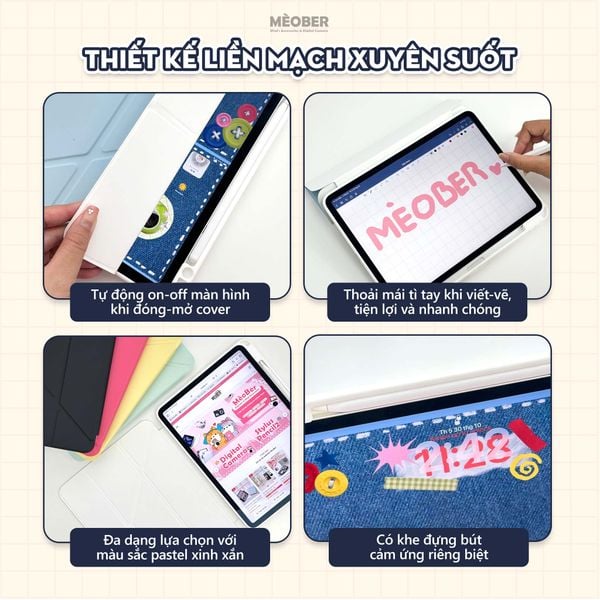  Bao da iPad Origami Pastel, gấp xếp xoay 360 cho Pro 11, Mini 6/7, Air 4/5/6/7, Gen10/11 A16, Pro M4 - lưng trong viền đồng màu by MèoBer 