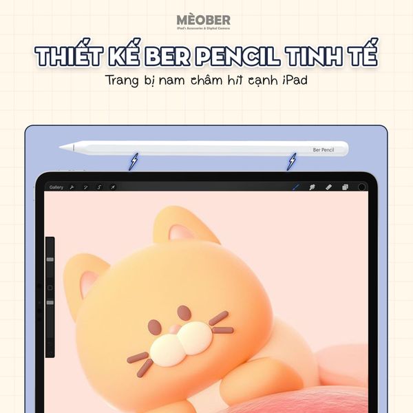  Bút cảm ứng BerPencil Pro dành cho iPad - Chống chạm nhầm, chuyển chữ viết thành văn bản, sạc nam châm by MèoBer 