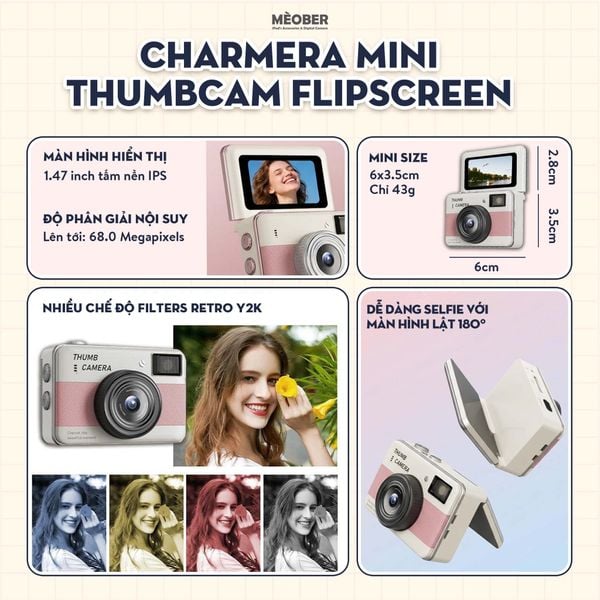  Máy Ảnh Móc Khóa Series Charmera Mini ThumbCam & True2K Flipscreen – Chụp 64MP, quay video, màn hình lật by MèoBer 