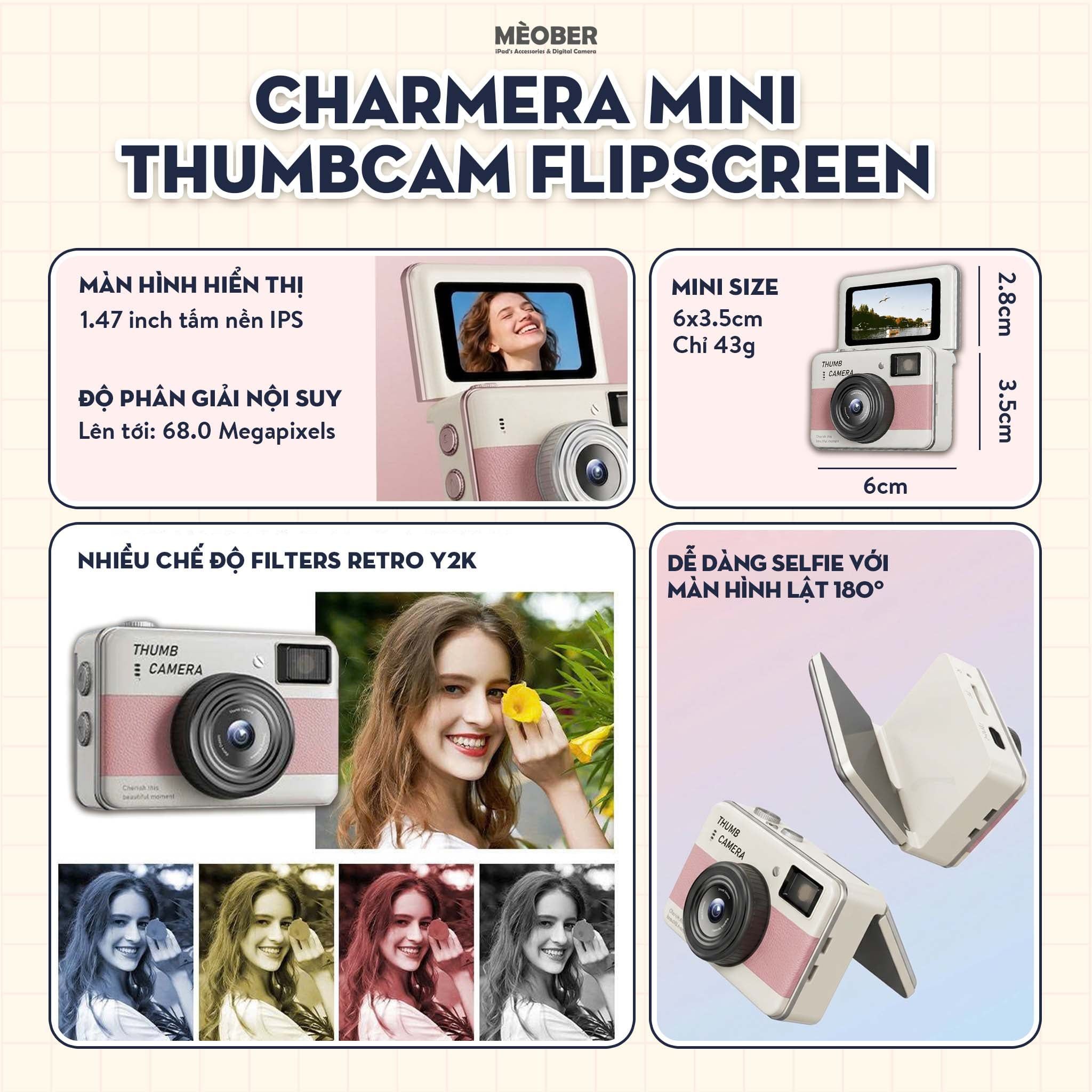  Máy Ảnh Móc Khóa Series Charmera Mini ThumbCam & True2K Flipscreen – Chụp 64MP, quay video, màn hình lật by MèoBer 