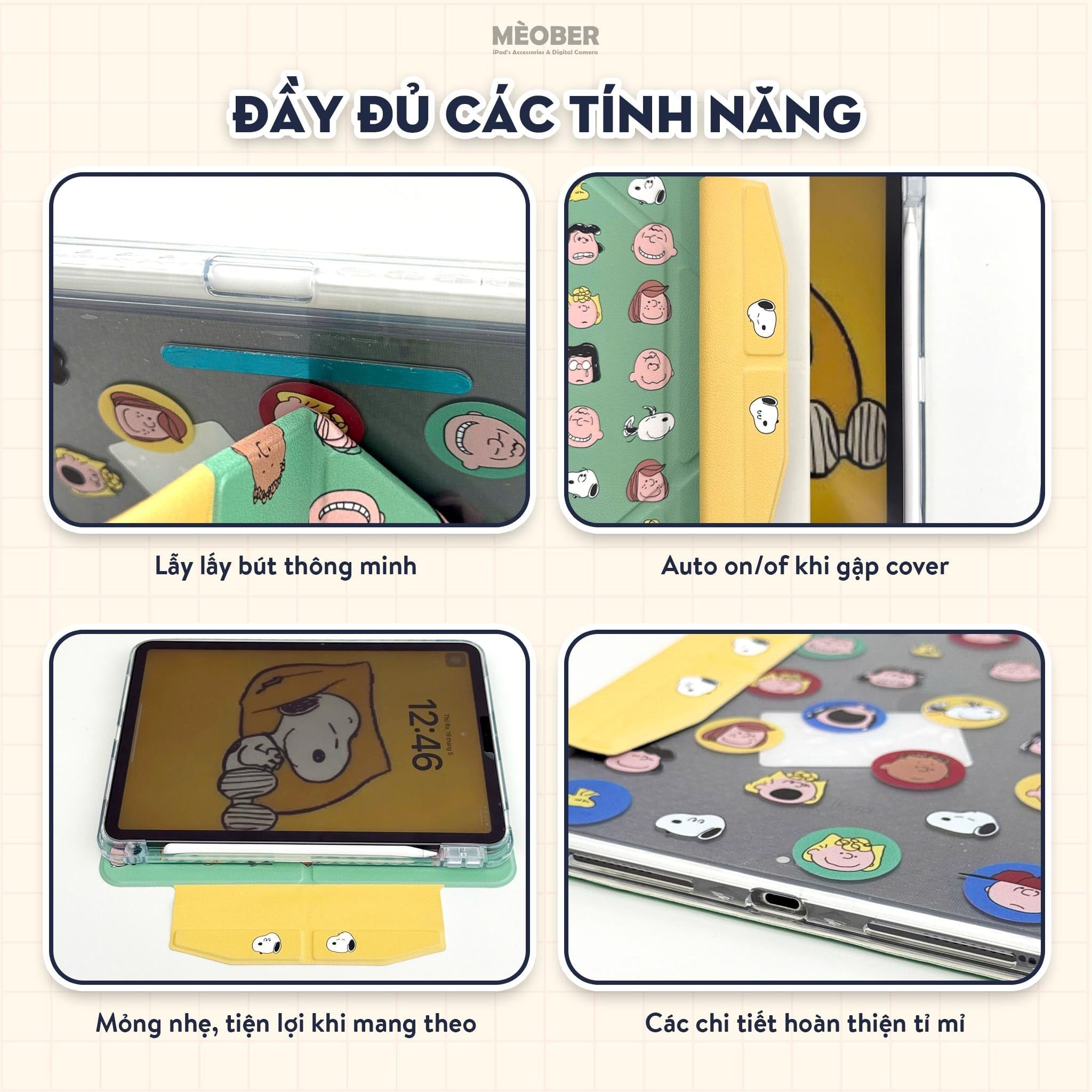  Bao da iPad Cute Origami Pen Holder gấp xếp xoay 360 by MèoBer 