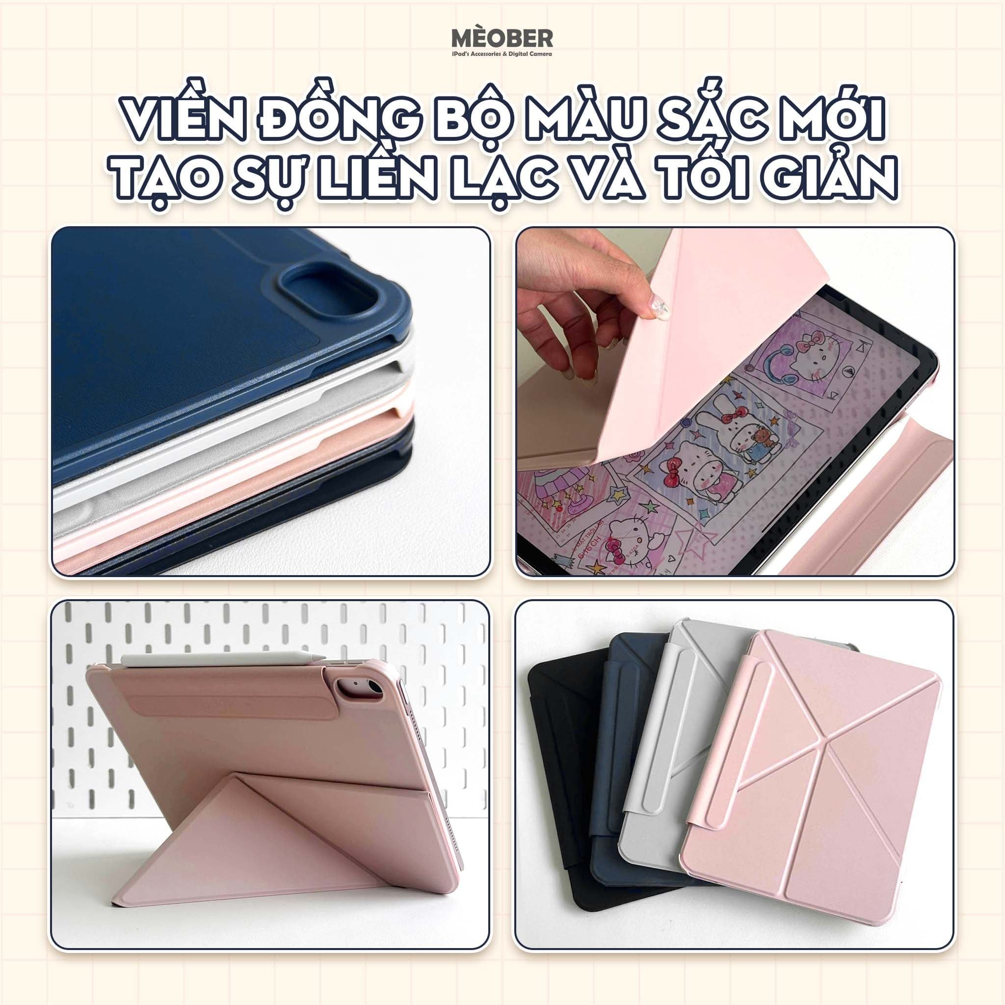  [2026] Bao da iPad nam châm Pyramid Slim Magnetic - Siêu mỏng hít lưng iPad, có viền bảo vệ dành cho Pro M1/M2, M4, Air 4/5/6, Gen 10/11 A16, Mini 6/7 by MèoBer 