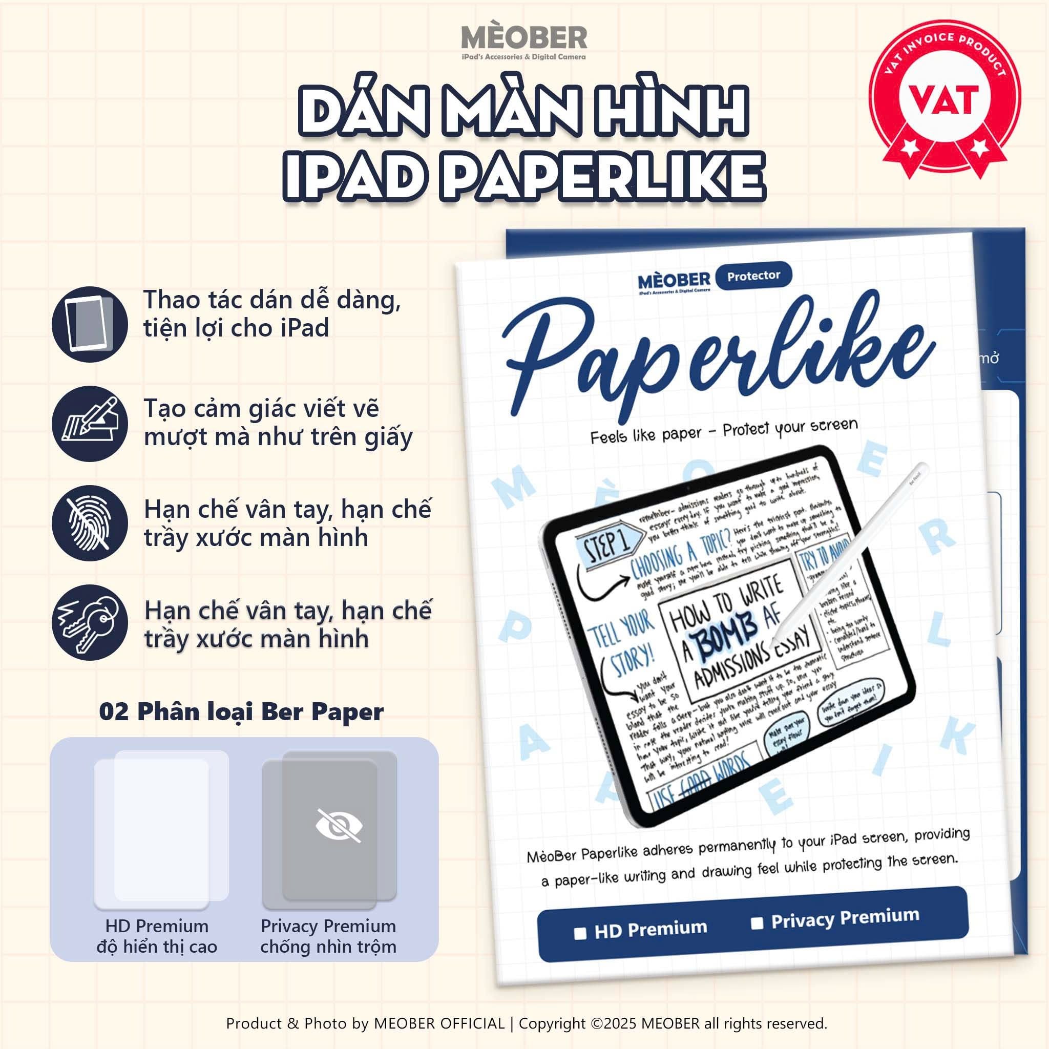 Dán màn hình iPad Nhám BerPaper- Viết vẽ Paperlike by MèoBer – MèoBer®