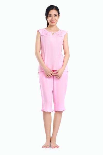 Q44128050 - Đồ Bộ Mặc Nhà Bộ Lửng Rayon Màu Thêu