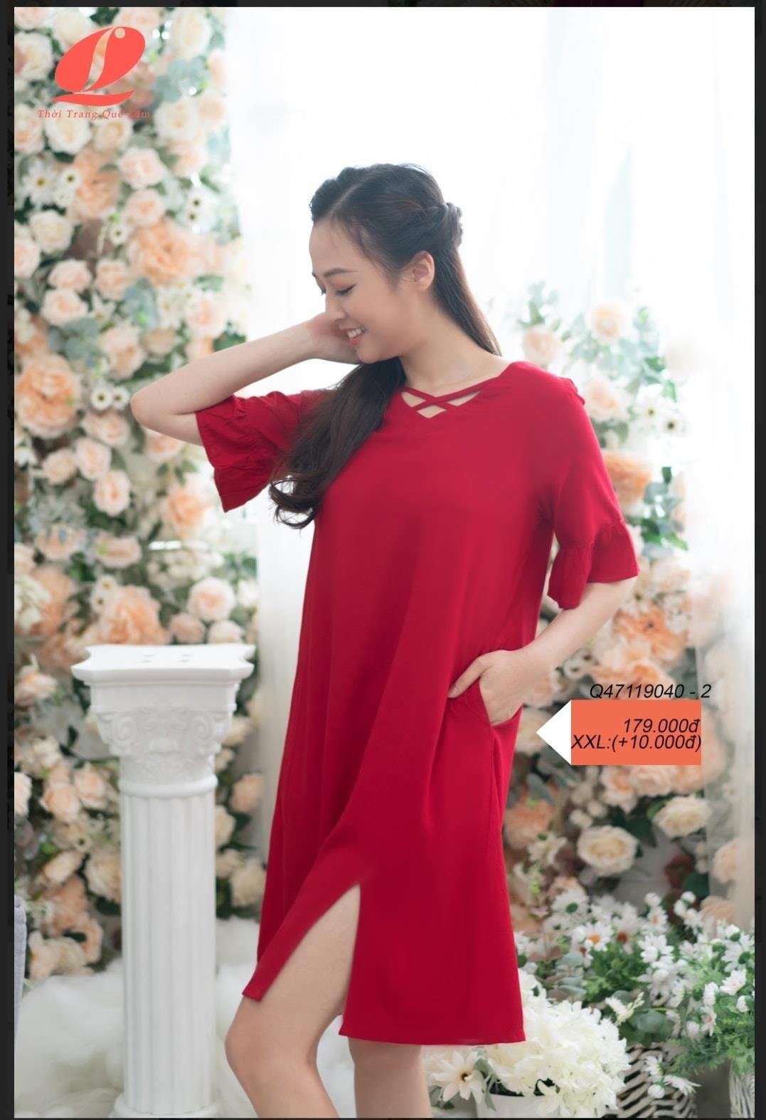 Q47119040 - Đầm mặc nhà RAYON màu dáng xuông mềm mát