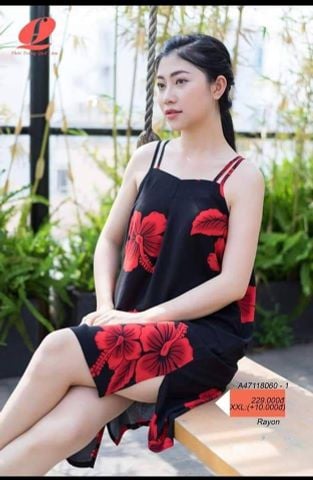 A47118060 - Đầm hoa mặc nhà vải lanh mềm mát