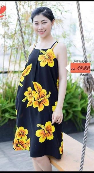 A47118060 - Đầm hoa mặc nhà vải lanh mềm mát