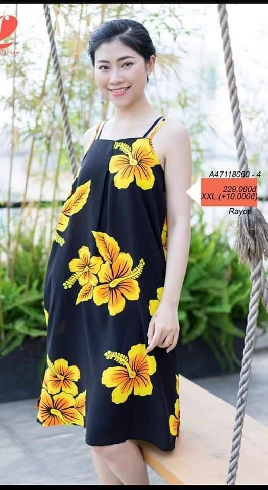 A47118060 - Đầm hoa mặc nhà vải lanh mềm mát