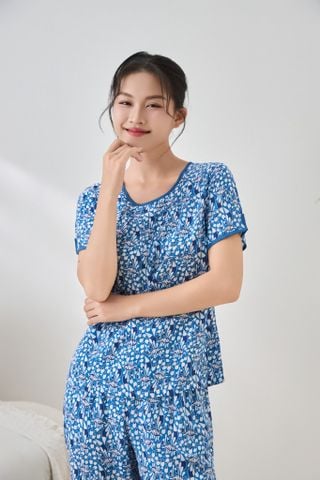 A441142501 - Bộ lửng mặc nhà Ailai chất lanh hoa mềm mại, thoáng mát