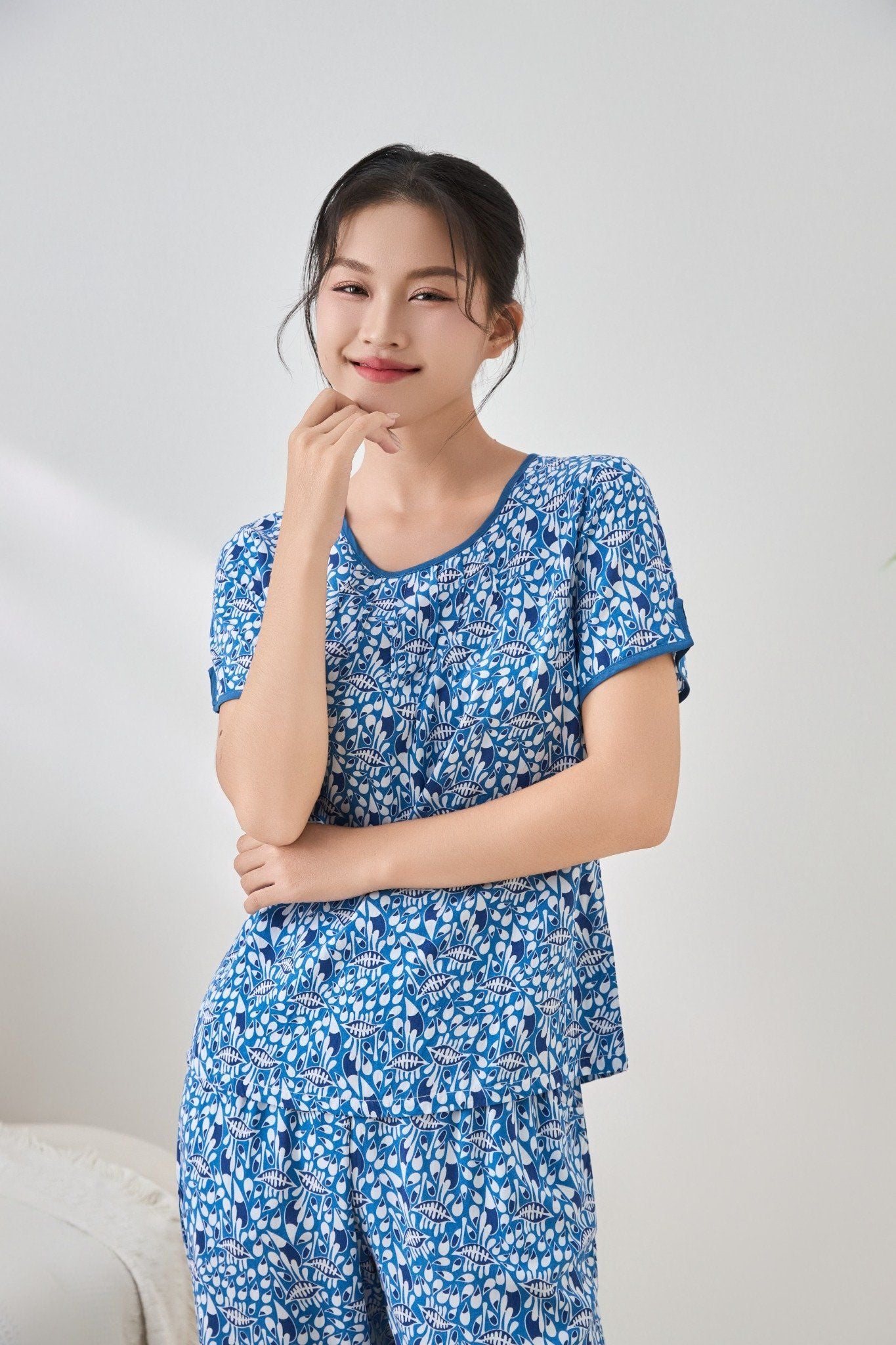 A441142501 - Bộ lửng mặc nhà Ailai chất lanh hoa mềm mại, thoáng mát