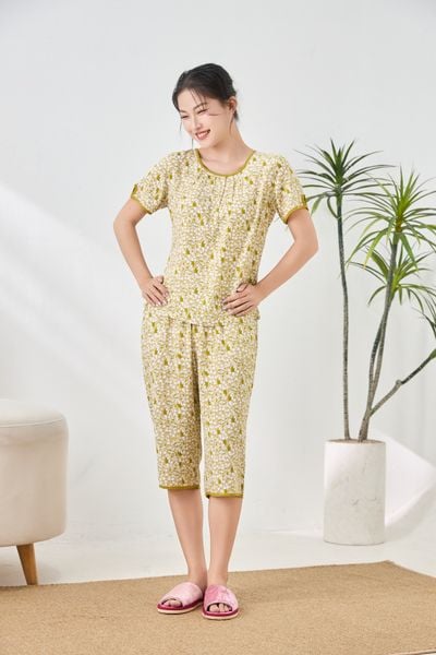 A441142501 - Bộ lửng mặc nhà Ailai chất lanh hoa mềm mại, thoáng mát