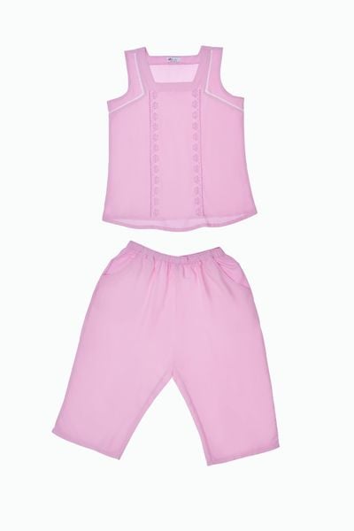 Q44128020 - Đồ bộ mặc nhà bộ lửng RAYON màu thêu, cổ chữ U