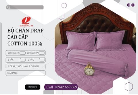 YDCTM2401 - BỘ CHĂN DRAP CHẦN COTTON MÀU CAO CẤP QUẾ LÂM