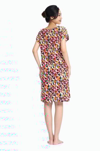  A47118040 - Đầm mặc nhà tole/ lanh/ viscose/ Rayon cao sấp in hoa, cổ tim 