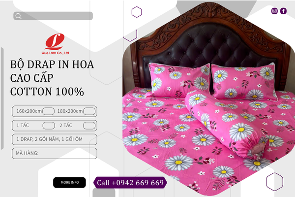 DCTH2502 - BỘ DRAP COTTON HOA CAO CẤP QUẾ LÂM
