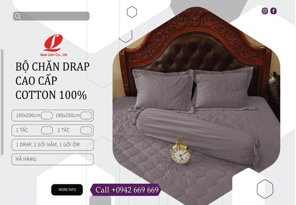 YDCTM2401 - BỘ CHĂN DRAP CHẦN COTTON MÀU CAO CẤP QUẾ LÂM