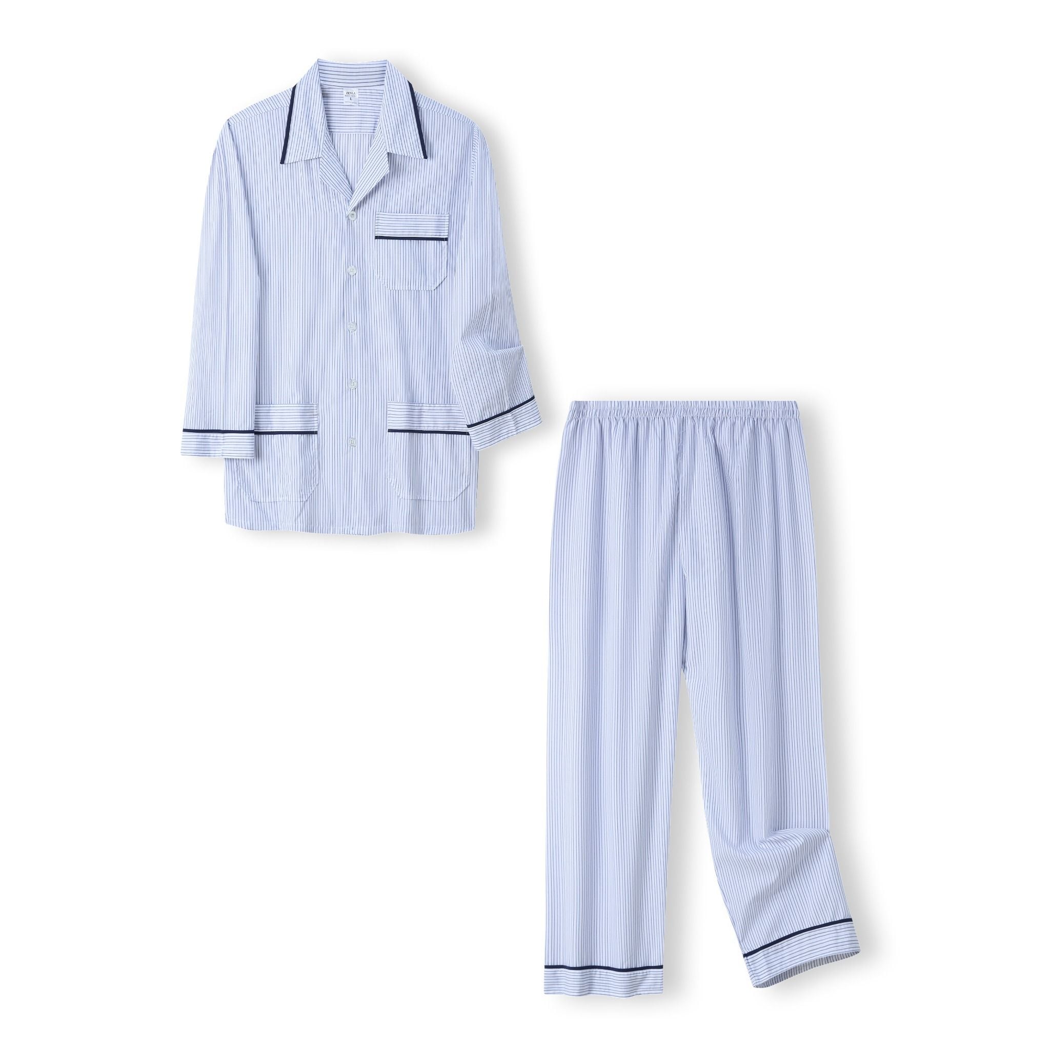 Z55312412 - Bộ Pijama Nam Trung Niên Kẻ Sọc Caro Tay Dài Chất Vải Kate Thoáng Mát