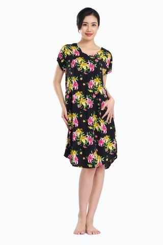 Q47119020 - Váy nữ mặc nhà tay cánh dơi dáng rộng vải Rayon hoa