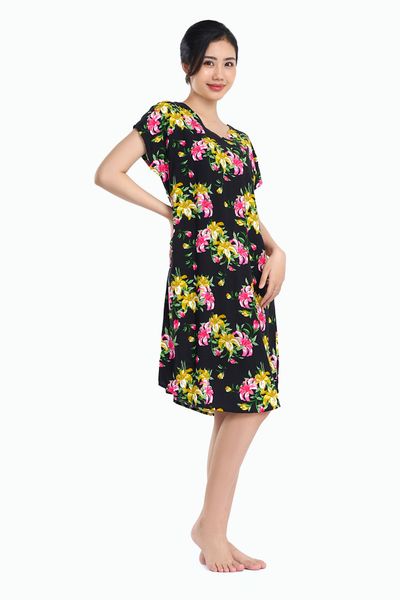 Q47119020 - Váy nữ mặc nhà tay cánh dơi dáng rộng vải Rayon hoa