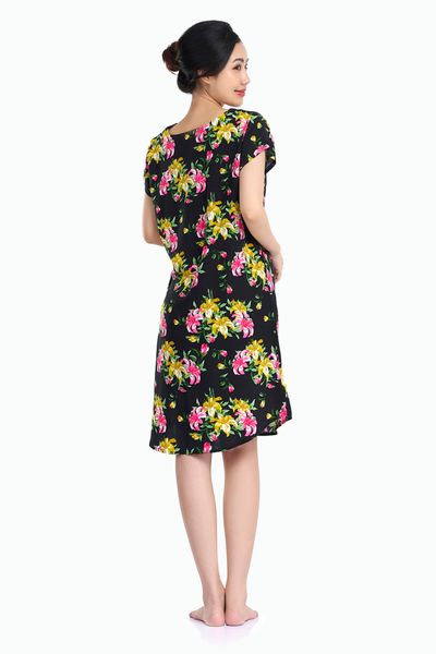 Q47119020 - Váy nữ mặc nhà tay cánh dơi dáng rộng vải Rayon hoa