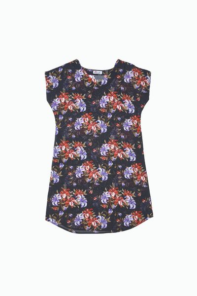 Q47119020 - Váy nữ mặc nhà tay cánh dơi dáng rộng vải Rayon hoa