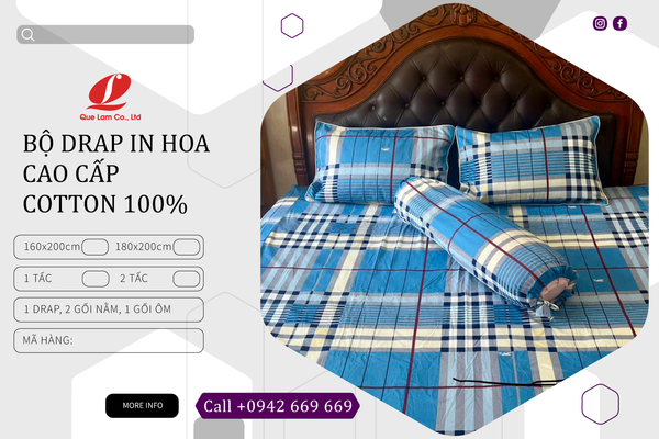 DCTH2502 - BỘ DRAP COTTON HOA CAO CẤP QUẾ LÂM