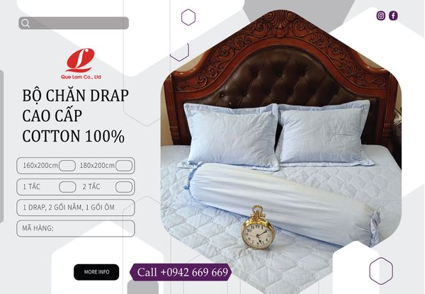 YDCTM2401 - BỘ CHĂN DRAP CHẦN COTTON MÀU CAO CẤP QUẾ LÂM