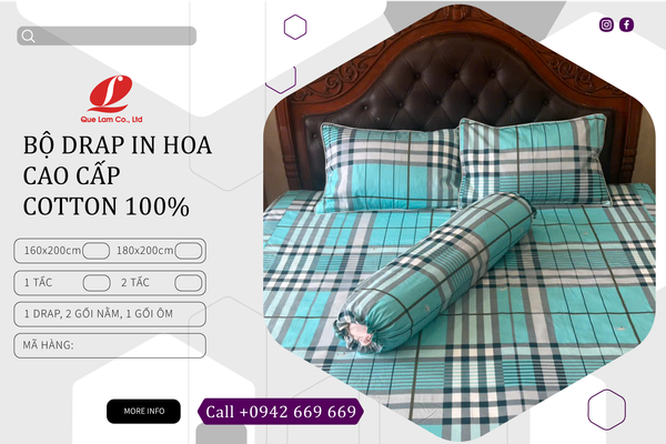DCTH2502 - BỘ DRAP COTTON HOA CAO CẤP QUẾ LÂM