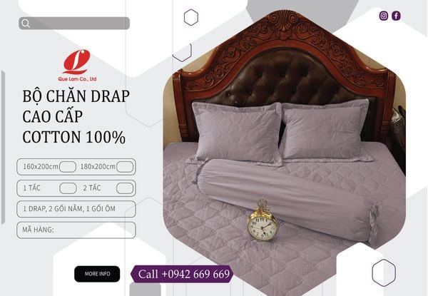 YDCTM2401 - BỘ CHĂN DRAP CHẦN COTTON MÀU CAO CẤP QUẾ LÂM