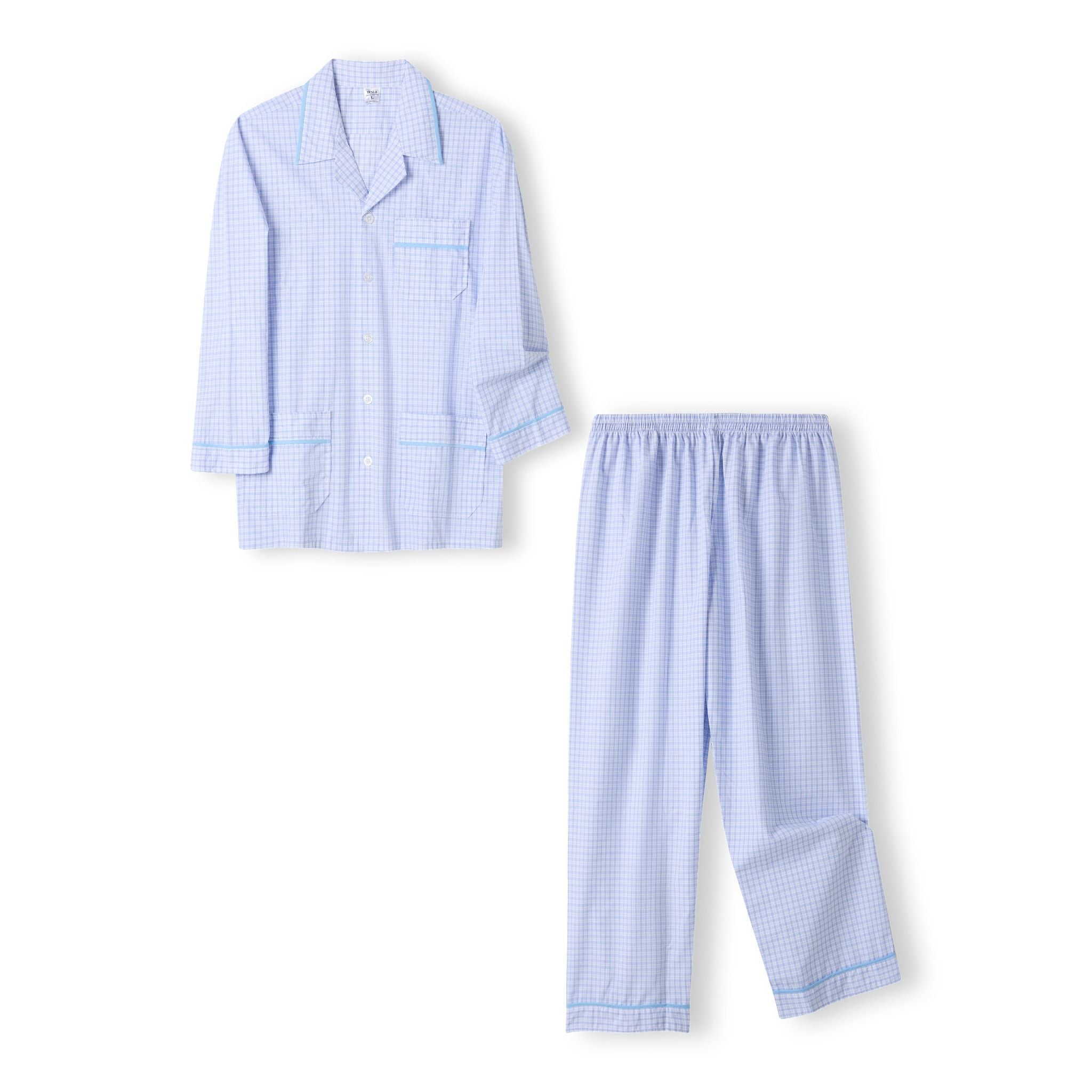 Z55312412 - Bộ Pijama Nam Trung Niên Kẻ Sọc Caro Tay Dài Chất Vải Kate Thoáng Mát