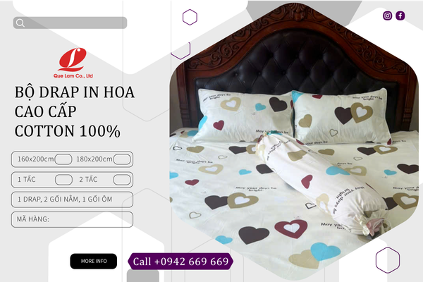 DCTH2502 - BỘ DRAP COTTON HOA CAO CẤP QUẾ LÂM
