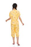  A44112303 - Bộ lửng rayon (viscose) hoa, cổ thuyền, tay ngắn khoét vai, phối viền 