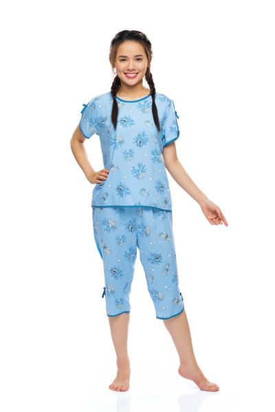 A44112303 - Bộ lửng rayon (viscose) hoa, cổ thuyền, tay ngắn khoét vai, phối viền