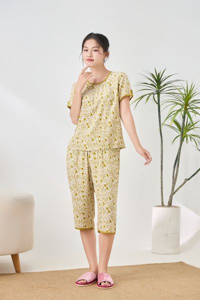 A441142501 - Bộ lửng mặc nhà Ailai chất lanh hoa mềm mại, thoáng mát