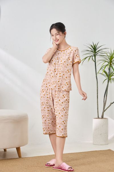 A441142501 - Bộ lửng mặc nhà Ailai chất lanh hoa mềm mại, thoáng mát