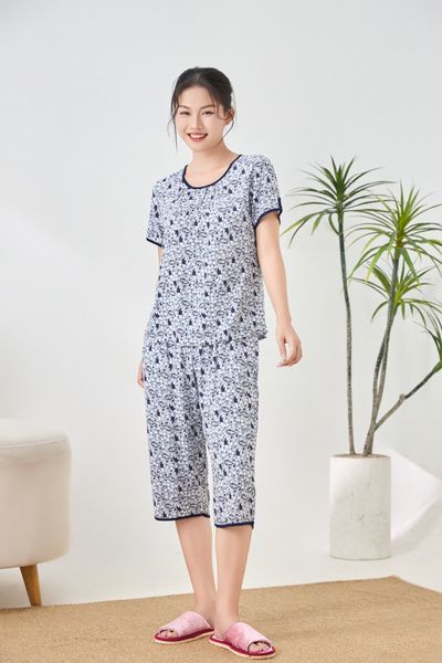 A441142501 - Bộ lửng mặc nhà Ailai chất lanh hoa mềm mại, thoáng mát