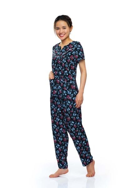 A45112302 - Bộ dài cổ tròn xẻ V, rã đô, viền lé, nẹp nút mềm mại thoáng mát