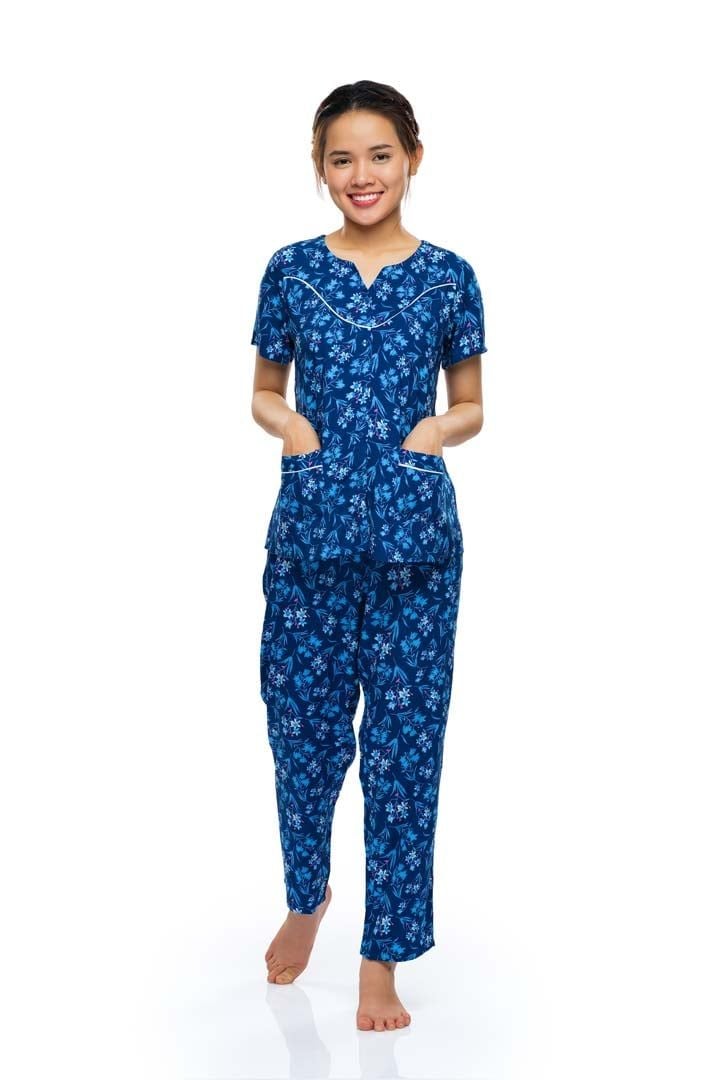 A45112302 - Bộ dài cổ tròn xẻ V, rã đô, viền lé, nẹp nút mềm mại thoáng mát