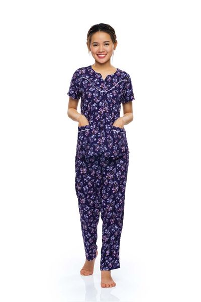 A45112302 - Bộ dài cổ tròn xẻ V, rã đô, viền lé, nẹp nút mềm mại thoáng mát