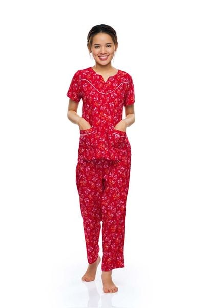 A45112302 - Bộ dài cổ tròn xẻ V, rã đô, viền lé, nẹp nút mềm mại thoáng mát