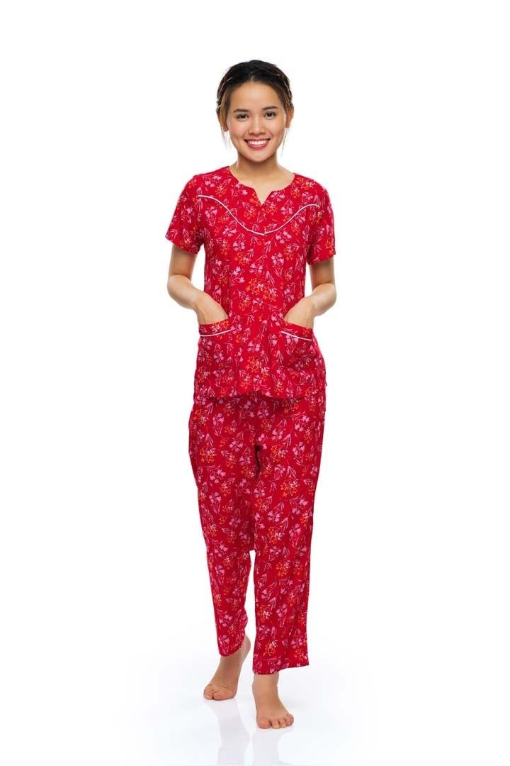 A45112302 - Bộ dài cổ tròn xẻ V, rã đô, viền lé, nẹp nút mềm mại thoáng mát