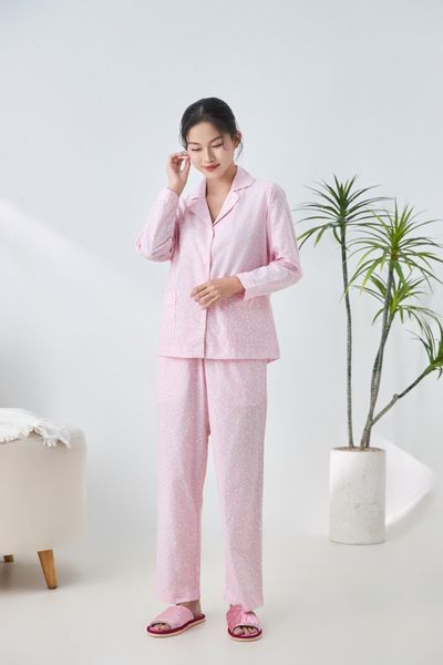 A45212516 - Bộ Pijama dài tay cao cấp Ailai cotton hoa viền lé